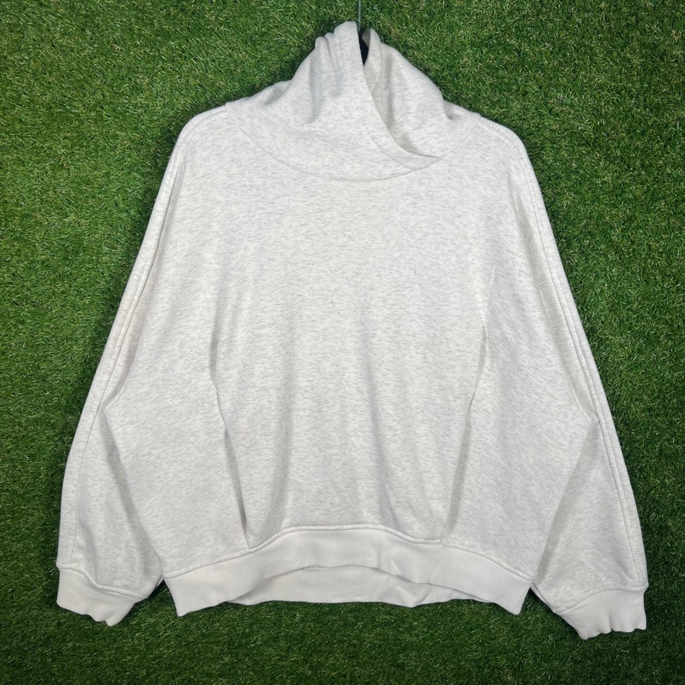 Athleta Coaster Luxe Recovery Hoodie XL Heather Oatmeal Gray Funnel Neck